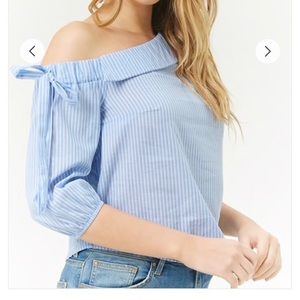 Striped Foldover One-Shoulder Top